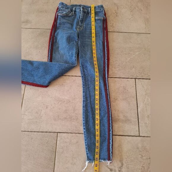 Mother the looker Ankle Fray Blue with  red stripes jeans size 25 - Picture 9 of 10